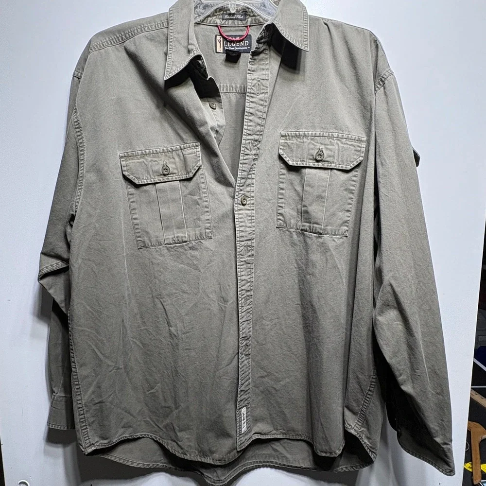 Eddie Bauer Legend Elkhorn Shirt Mens XL Olive Green Cotton Long Sleeve Workwear - Picture 1 of 9